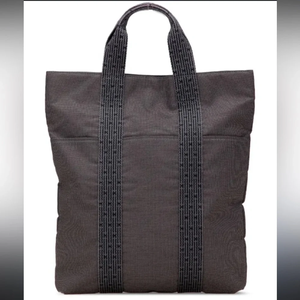 Hermes Herline Cabas Tote Gray Canvas Zip Top Bag